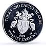Turks and Caicos Is. 20 crowns Chrysanthemum Flower Flora proof silver coin 1999
