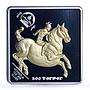 Mongolia 500 togrog Equestrian Horseman Da Vinci Art Gilt proof silver coin 2005