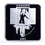 Zambia 4000 kwacha Illusion Woman Cat Paintings Art proof silver coin 2001