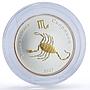 Mongolia 250 togrog Scorpio Zodiac Signs Gilt silver coin 2007
