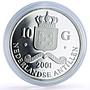 Netherlands 10 guldens John II Franc D Or A Cheval Gilt proof silver coin 2001