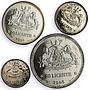 Lesotho 50 20 10 5 lisente Set Independence Moshoeshoe I proof silver coins 1966