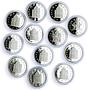 China Macau 100 patacas x 12 Set Lunar Calendar Animals silver coins 1992 - 2003