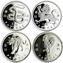 China Macau 100 patacas x 12 Set Lunar Calendar Animals silver coins 1992 - 2003