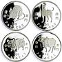 China Macau 100 patacas x 12 Set Lunar Calendar Animals silver coins 1992 - 2003