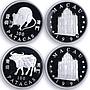 China Macau 100 patacas x 12 Set Lunar Calendar Animals silver coins 1992 - 2003