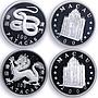 China Macau 100 patacas x 12 Set Lunar Calendar Animals silver coins 1992 - 2003