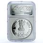 India 100 rupees Indira Gandhi Death KM-281 Politics MS 67 NGC silver coin 1985