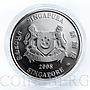 Singapore set of 2 coins 5 dollars Orchids flora silver coloured coin 2008