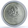 Mexico 5 pesos Opening Southern Railroad KM-466 Train silver coin 1950