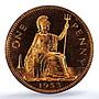 Great Britain 1 penny Elizabeth II KM-883 S- 4154 PR 65 PCGS bronze coin 1953