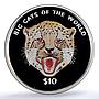 Sierra Leone 10 dollars Cheetah Coloured KM-248.2 Cat PR69 PCGS silver coin 2001