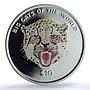 Sierra Leone 10 dollars Cheetah Coloured KM-248.2 Cat PR69 PCGS silver coin 2001