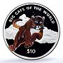 Sierra Leone 10 dollars Cougar Coloured KM-249.1 Cat PR 69 PCGS silver coin 2001