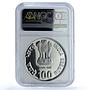 India 100 rupees Mother Theresa KM-382 Religion PF 64 NGC silver coin 2010