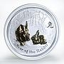 Australia 1 dollar Year of the Rabbit Gilded Lunar Series II 1 Oz Silver 2011