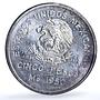 Mexico 5 pesos Opening Southern Railroad KM-466 Train silver coin 1950