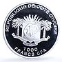 Ivory Coast 1000 francs Mammoth KM-6 Prehistoric Animals Fauna silver coin 2010