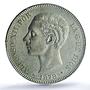 Spain 5 pesetas King Alfonso XII Coinage KM-676 AU55 PCGS silver coin 1878