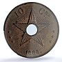 Belgium Congo Free State 10 centimes Leopold II Star MS63 PCGS copper coin 1889