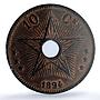 Belgium Congo Free State 10 centimes Leopold II Star MS63 PCGS copper coin 1894