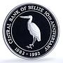 Belize 10 dollars Central Bank KM-104 Anniversary Bird proof silver coin 1992