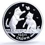 Isle of Man 1 crown Tonkinese Kittens KM-1246a Cat Crowns proof silver coin 2004