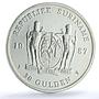 Suriname 30 gulden Central Bank KM-27 Anniversary Building silver coin 1987