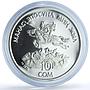 Kyrgyzstan 10 som Manas KM-1 Literature Tales Horseman proof silver coin 1995