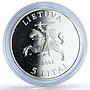 Lithuania 5 litai Barn Owl KM-132 Wildlife Fauna Bird proof silver coin 2002