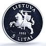 Lithuania 5 litai Barn Owl KM-132 Wildlife Fauna Bird proof silver coin 2002