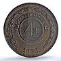Paraguay 4 centesimos Republic Coinage SHAW Variety AU PCGS copper coin 1870