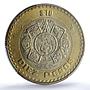 Mexico 10 pesos Republic KM-616 Aztec Sun MS 65 PCGS bimetal coin 1998