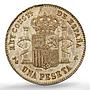 Spain 1 peseta Alfonso XIII KM-706 Calico-41 MS 62 PCGS silver coin 1896 PG V