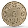 North Borneo British Malaysia 5 cents Company KM-5 MS 62 PCGS CuNi coin 1941