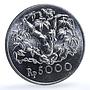 Indonesia 5000 rupiah Orangutan KM-40 Conservation Fauna Monkey silver coin 1974