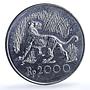 Indonesia 2000 rupiah Javan Tiger KM-39 Conservation Fauna Cat silver coin 1974