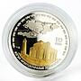 Kyrgyzstan 10 som Uzgen architectural complex gilded silver coin 2007