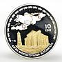 Kyrgyzstan 10 som Uzgen architectural complex gilded silver coin 2007