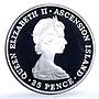 Ascension Island 25 pence Wedding KM-3a Charles Diana Turtle silver coin 1981