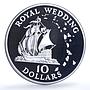 East Caribbean 10 dollars Wedding KM-9a Charles Diana Ship silver coin 1981