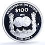 Mexico 100 pesos Columnaria KM-540 Ibero-American Ship silver coin 1991