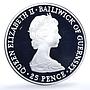 Guernsey 25 pence Wedding KM-36a Charles Diana proof silver coin 1981