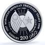 Morocco 200 dirhams American Friendship Treaty Y#81 Flags proof silver coin 1987