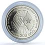 Morocco 200 dirhams American Friendship Treaty Y#81 Flags BU silver coin 1987