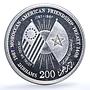 Morocco 200 dirhams American Friendship Treaty Y#81 Flags BU silver coin 1987