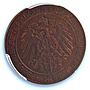 East Africa German 1 pesa Wilhelm II KM-1 J-710 MS 62 PCGS copper coin 1892