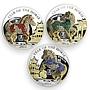 Rwanda set of 3 coins Year of the Horse gilded silver 2014