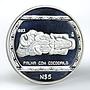 Mexico 5 pesos Stone carving representation of Crocodile proof silver coin 1993