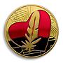 Feather Coin, Red Heart Love, Gold Plated, Token